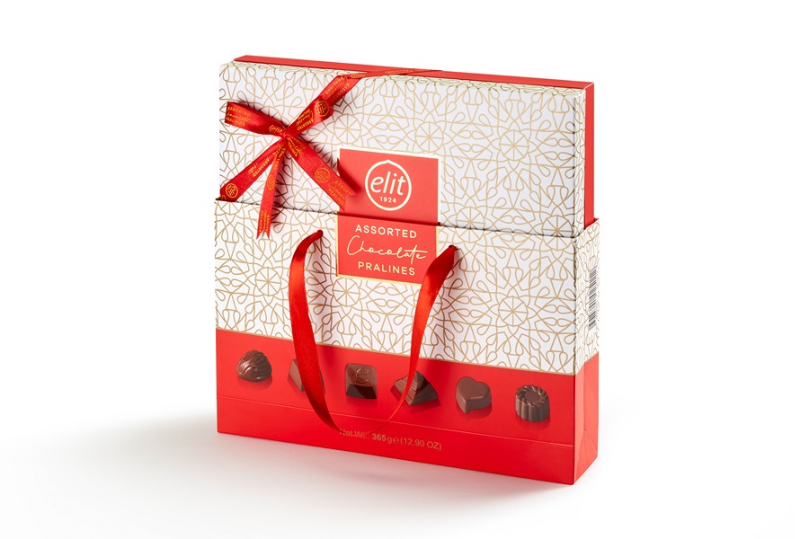 Elit Assorted Chocolate Pralines Red W/Bag 365Gr