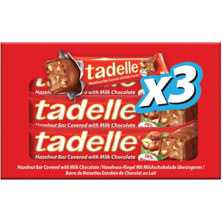 Tadelle Hazelnut Bar Covered W Milk Choc 90g 3pk