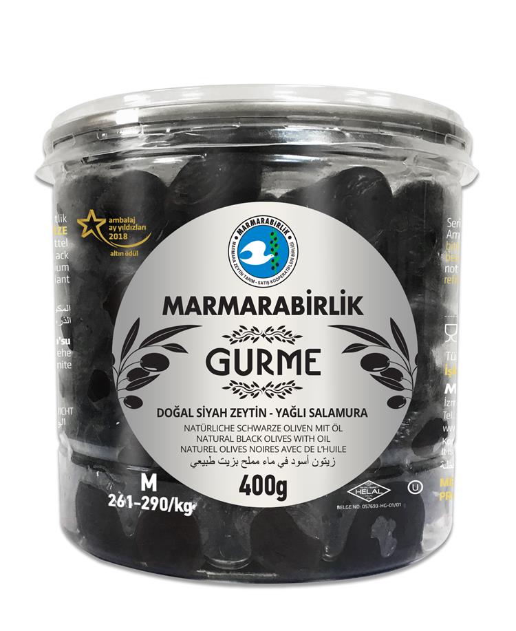 Marmara Birlik Gemlik Black Olives Gurme M (261-290) 400Gr Plastic