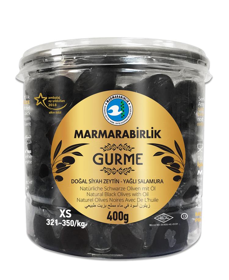 Marmara Birlik Gemlik Black Olives Gurme XS (321-350) 400Gr Plastic