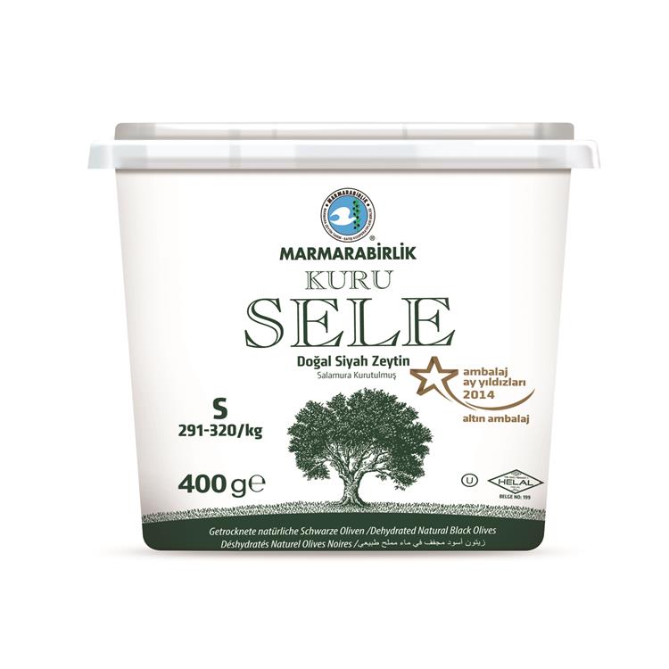 Marmara Birlik Gemlik Black Olives S Kuru Sele (Dried Sele) Iri Boy 291-320  400Gr Plastic