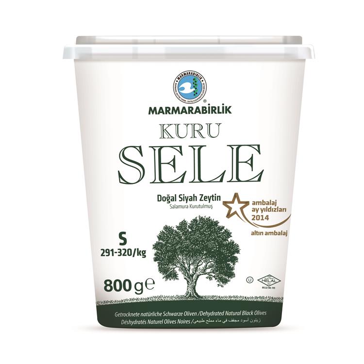 Marmara Birlik Gemlik Black Olives S Kuru Sele (Dried Sele) Iri Boy 291-320 800Gr Plastic