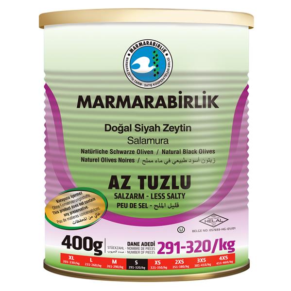 Marmara Birlik Gemlik Black Olives S Low Salt 400Gr Can